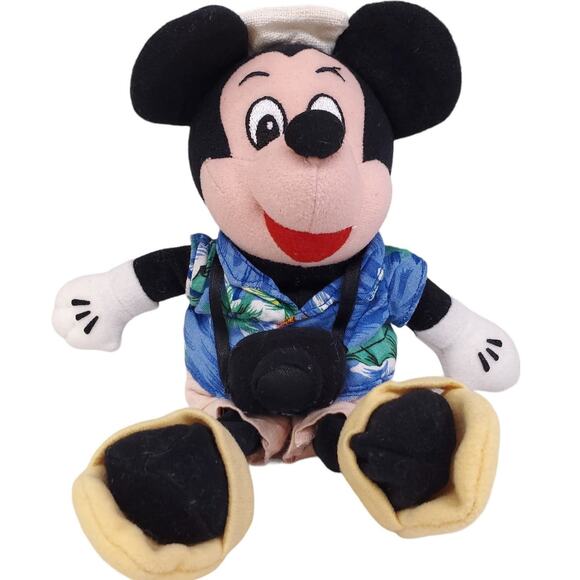 Disney Store Mickey Mouse Tourist Mouse Bean Bag Plush 8" Rare Retired - Picture 1 of 11